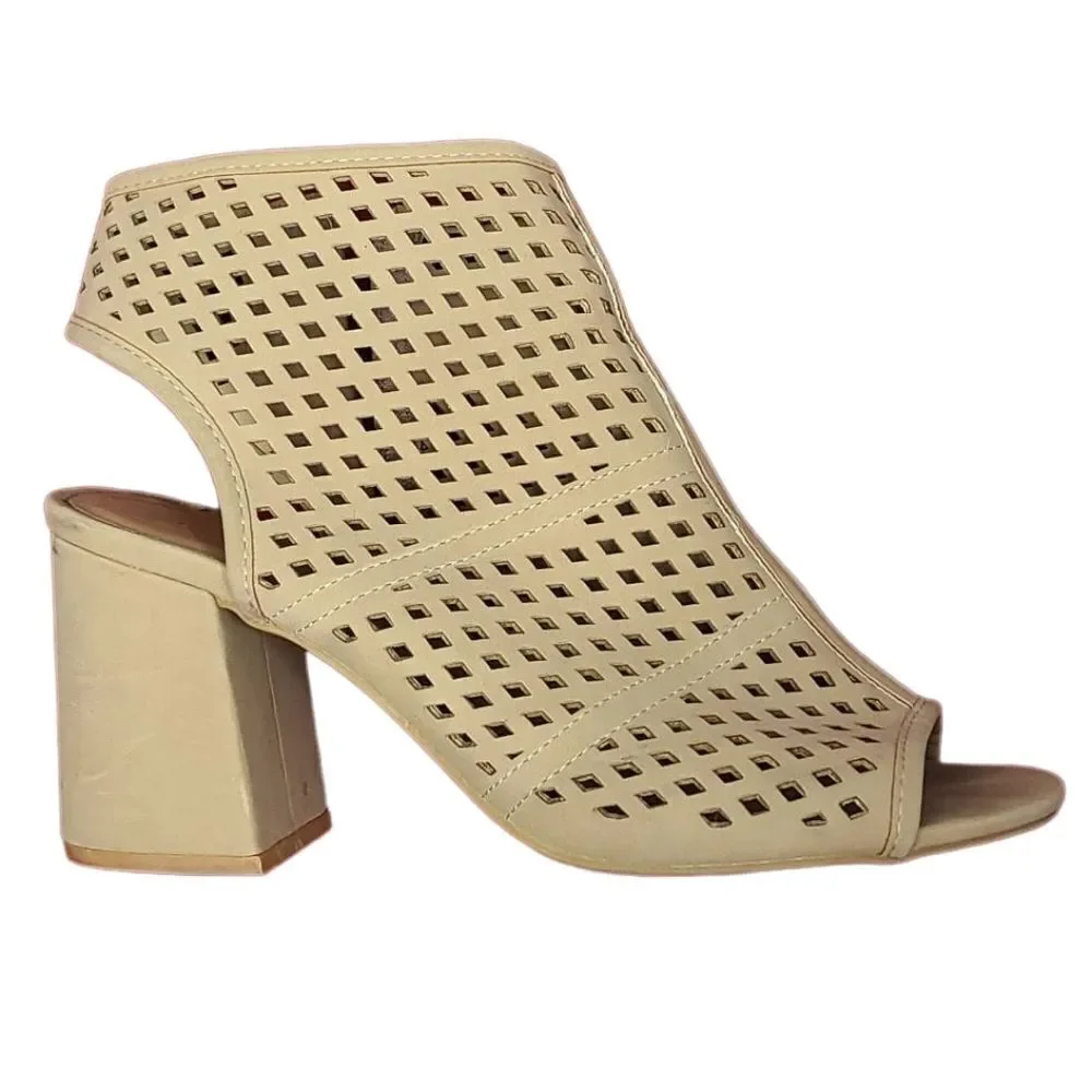 Clean Girl Neutral Block Heels Size 9 Euro Summer Cutout Booties Nude